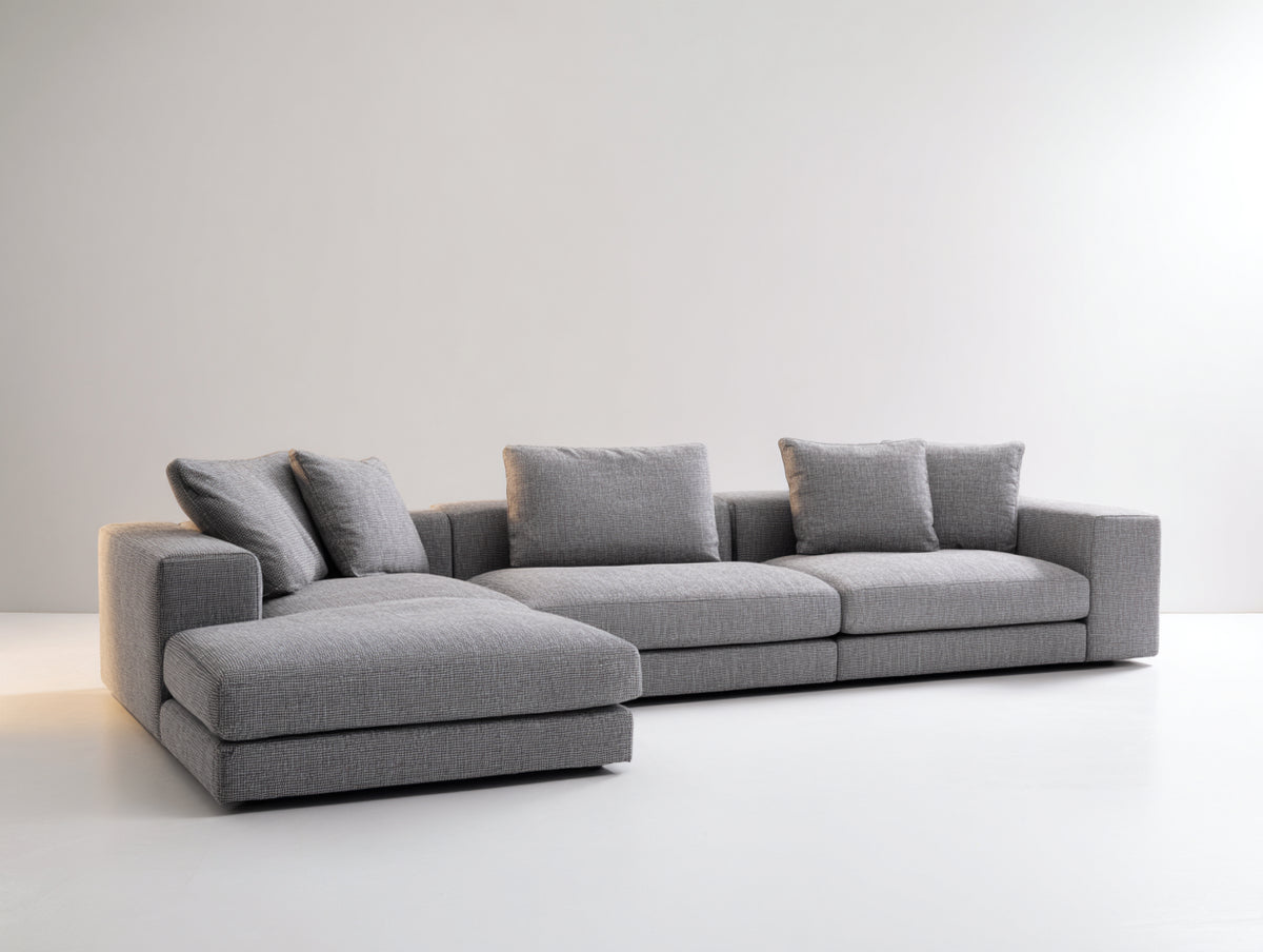 Canapé d'angle-Tissu-350x240x82 cm-Gris-Style contemporain
