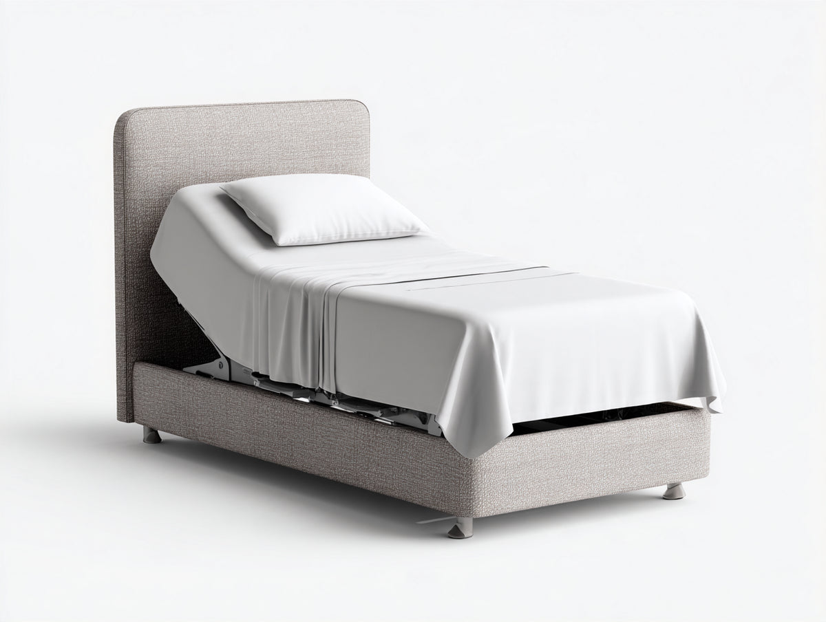 Lit simple - tissu-métal - 210x105x110 cm - beige clair - style contemporain