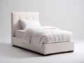 Lit simple - tissu - 210x105x115 cm - blanc cassé - style minimaliste
