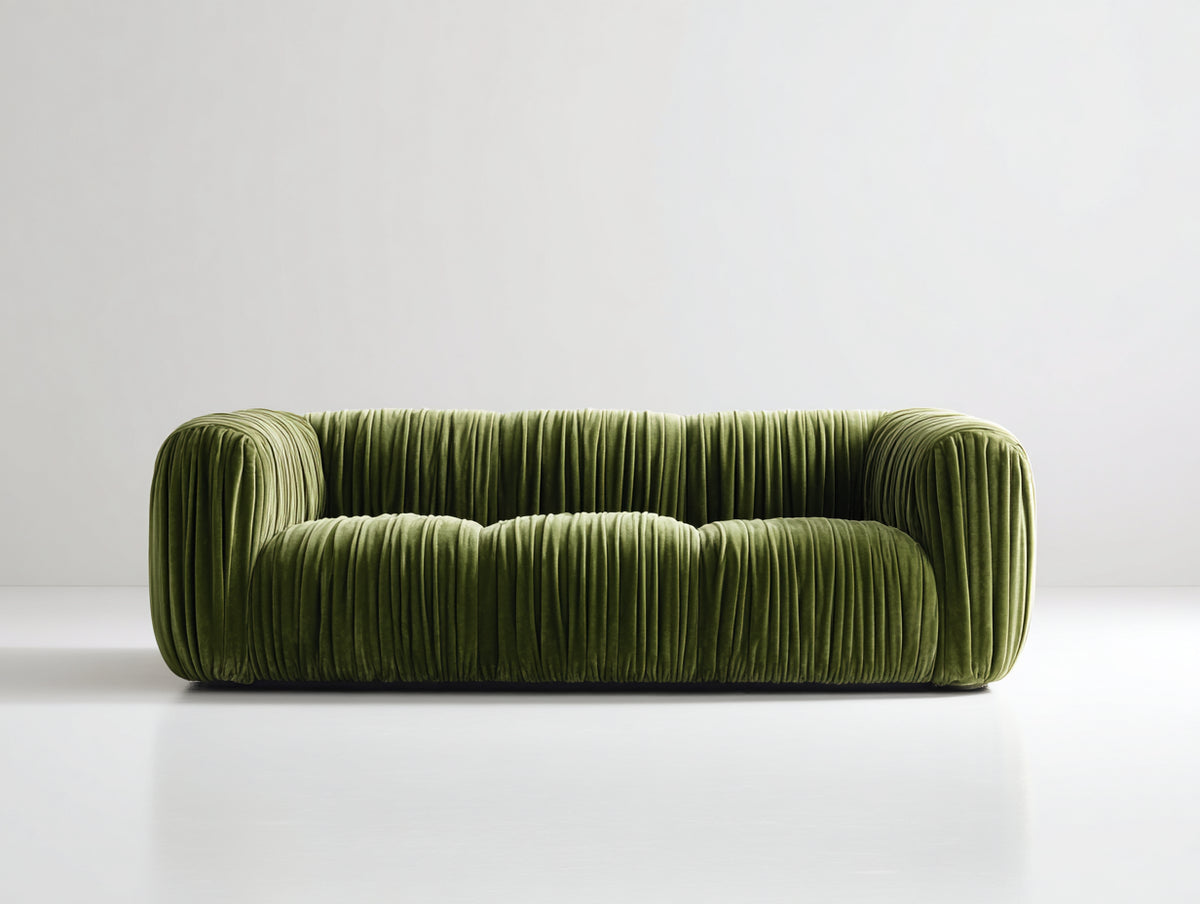 Canapé 3 places-velours-245x100x78 cm-Vert olive-Style contemporain