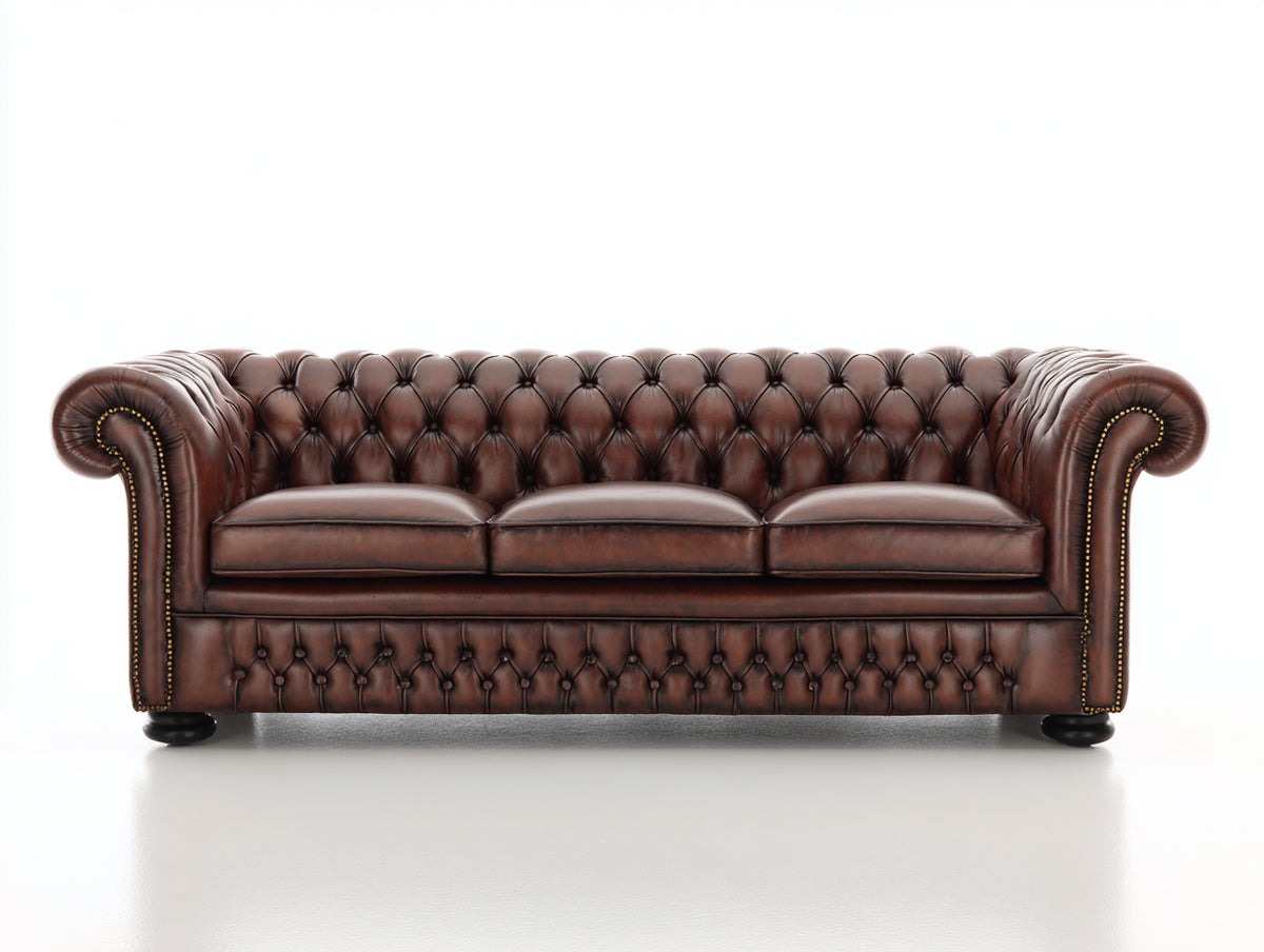 Canapé 3 places-cuir-220x90x75 cm-Marron-Chesterfield classique