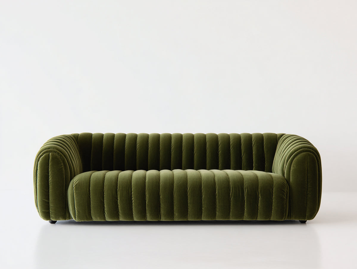 Canapé 3 places-velours-240x100x72 cm-Vert olive-Style contemporain