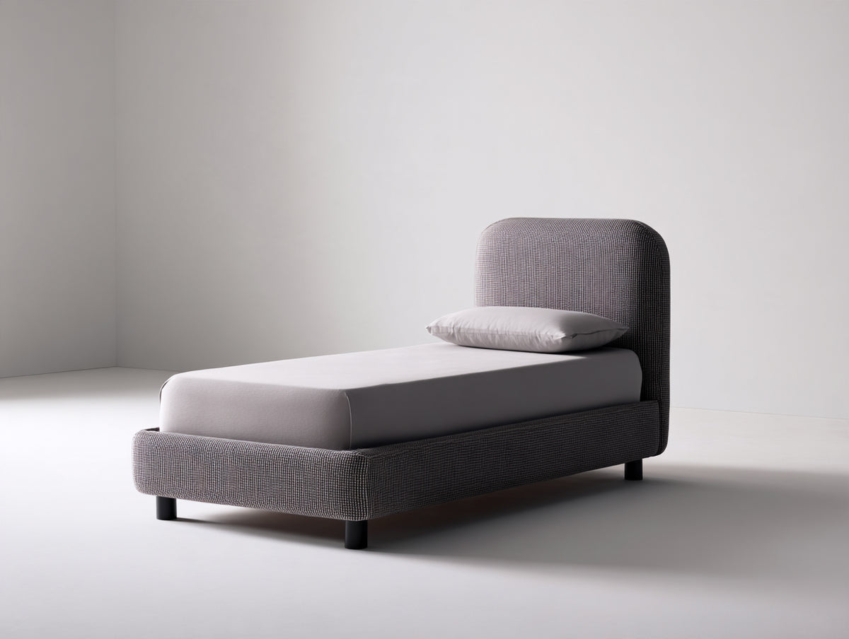 Lit simple - tissu - 210x105x110 cm - gris foncé - style contemporain