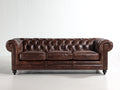 Canapé 3 places-cuir-240x95x80 cm-Marron-Style Chesterfield