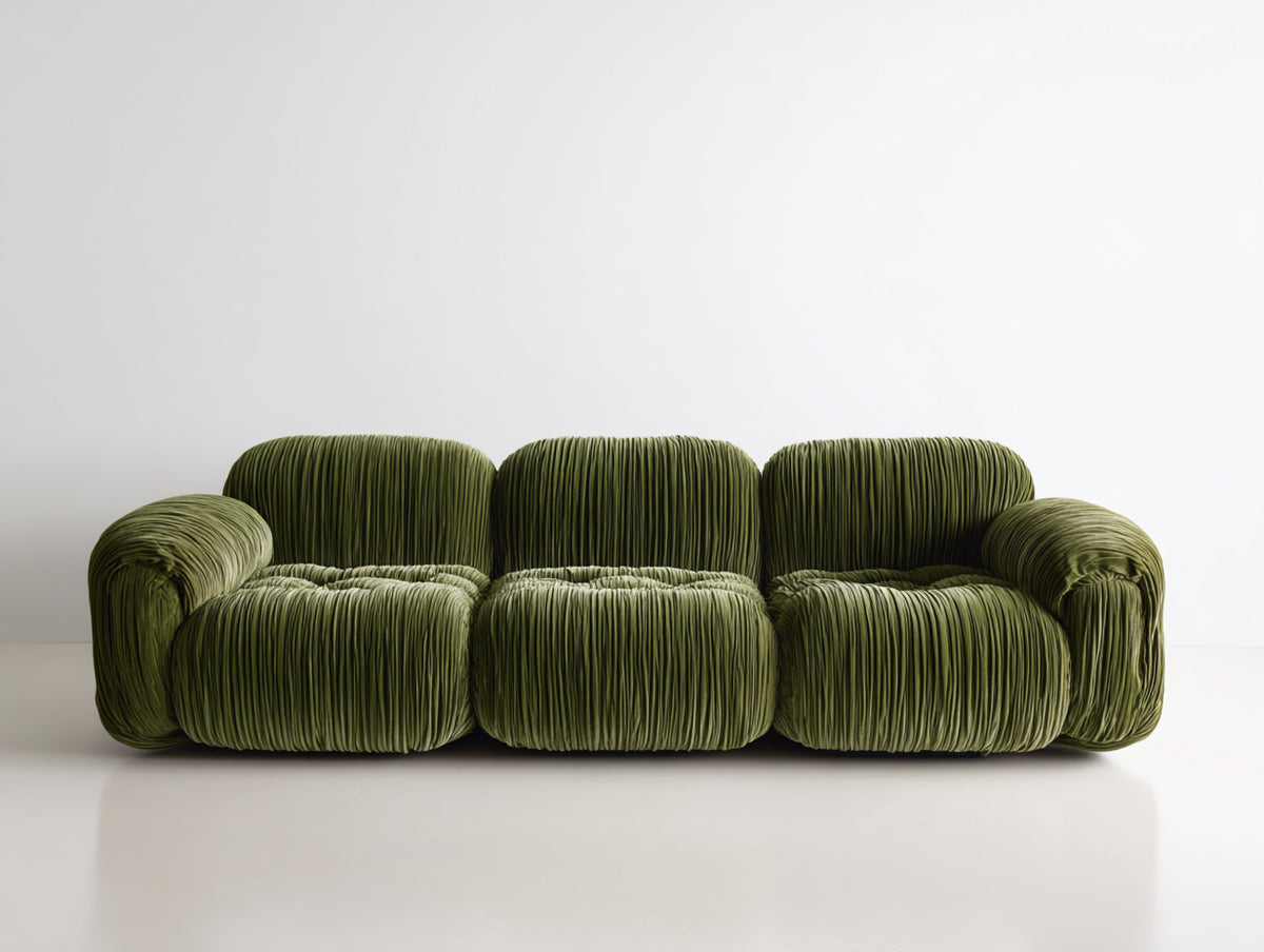 Canapé 3 places-velours-260x105x80 cm-Vert olive-Style moderne