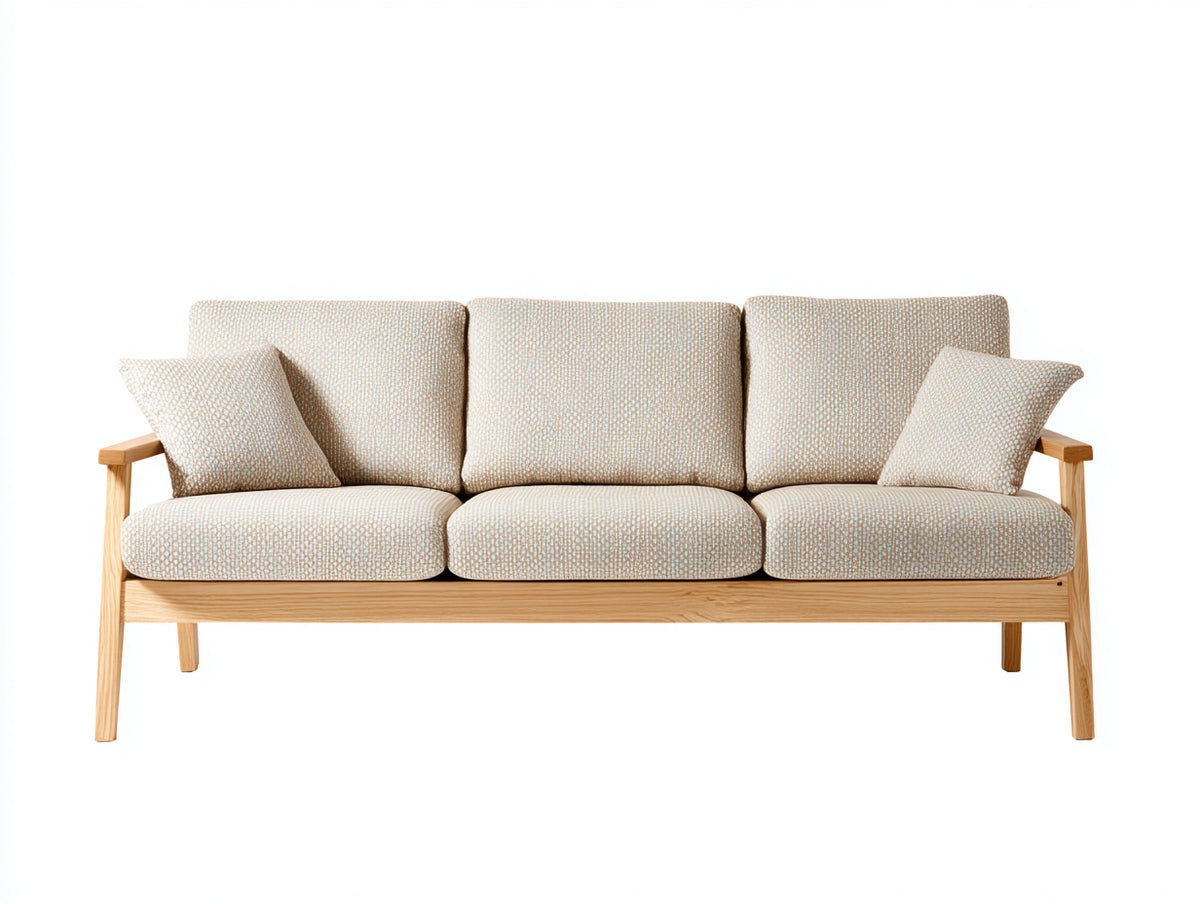 Canapé 3 places-tissu-bois-225x88x82 cm-Beige-Style scandinave