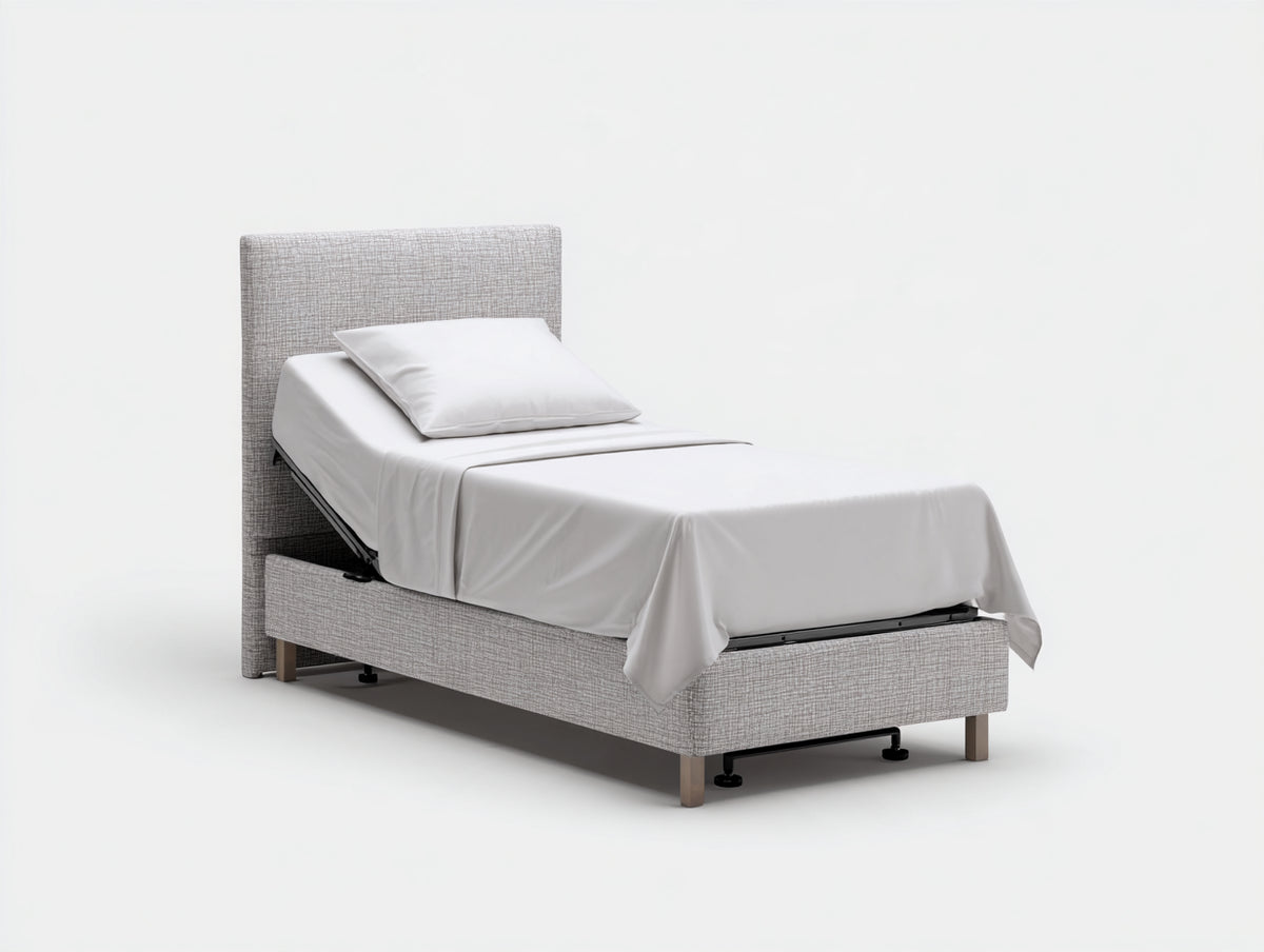 Lit simple - tissu - métal - bois - 212x106x109 cm - gris clair - style moderne