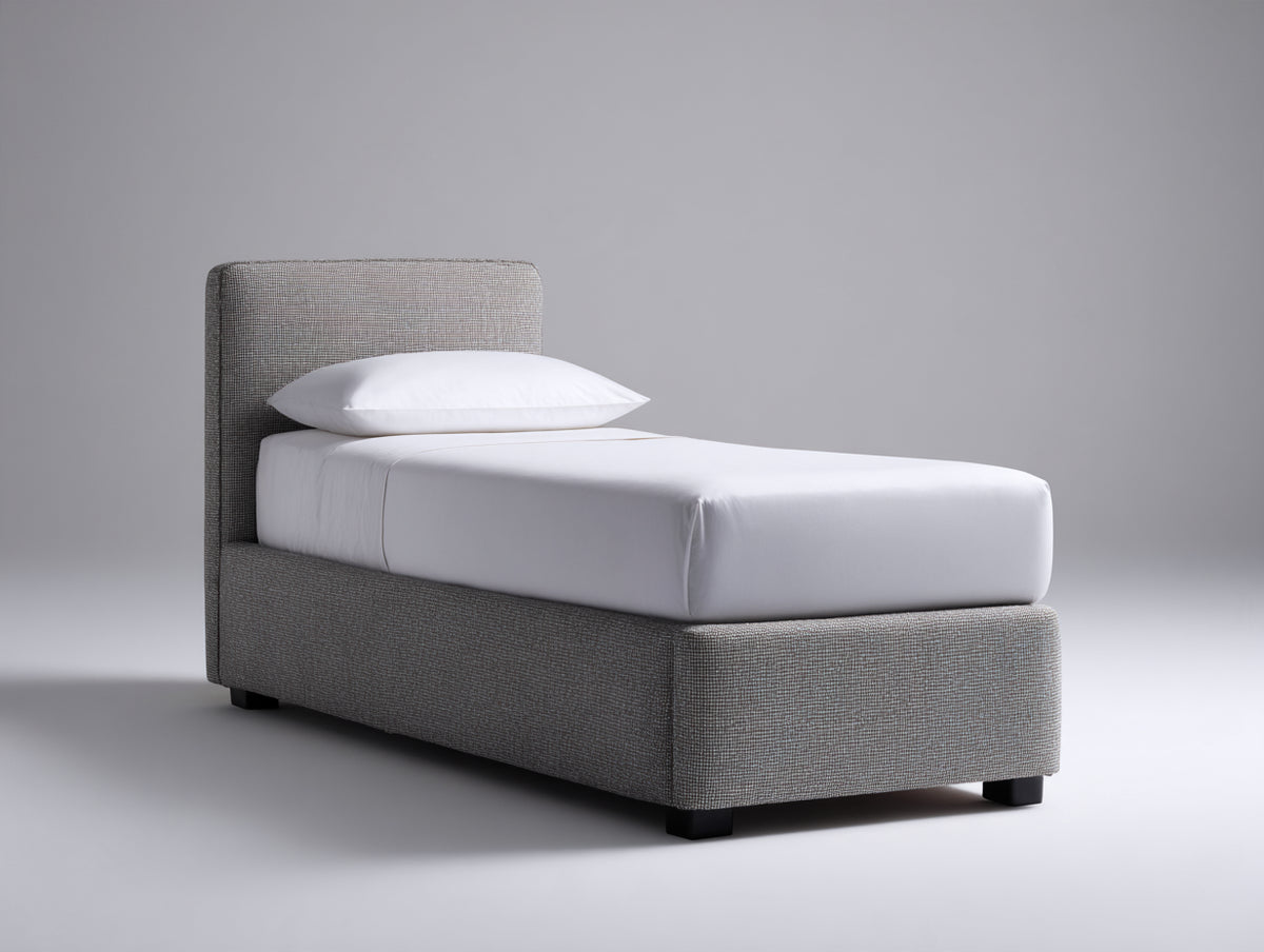 Lit simple - tissu - 210x105x105 cm - gris taupe - style contemporain