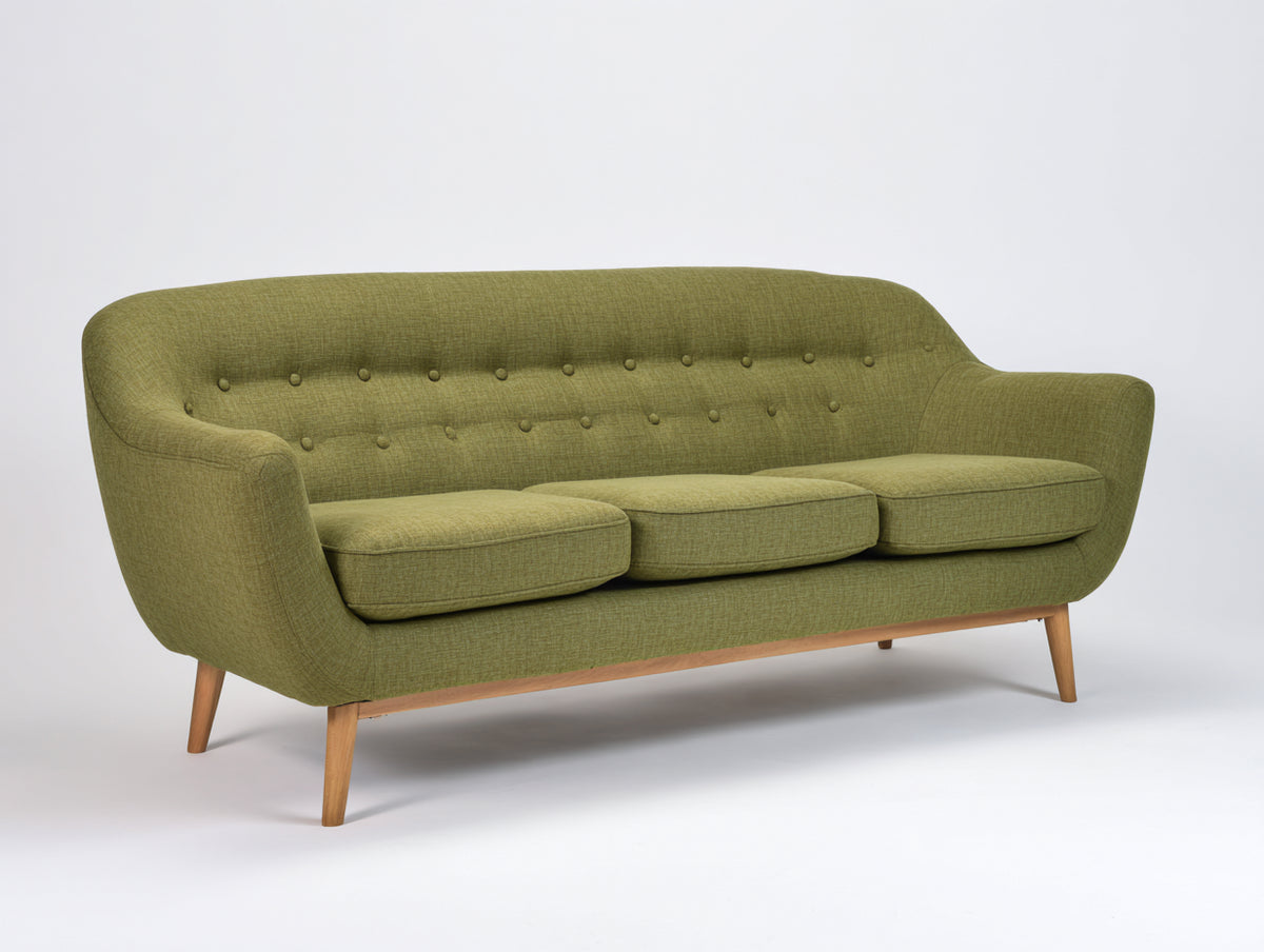 Canapé 3 places-tissu-bois-230x90x85 cm-Vert olive-Style scandinave
