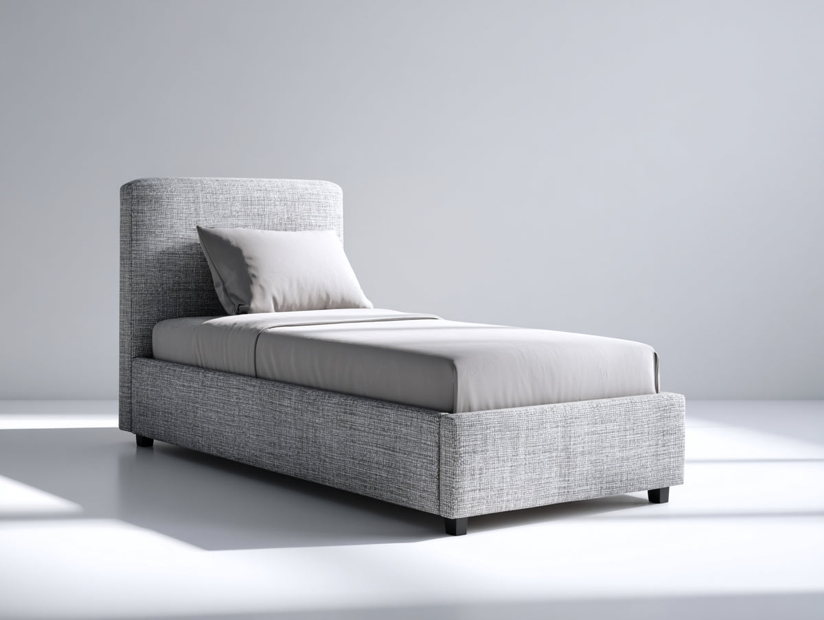 Lit simple - tissu - 210x105x105 cm - gris clair - style moderne