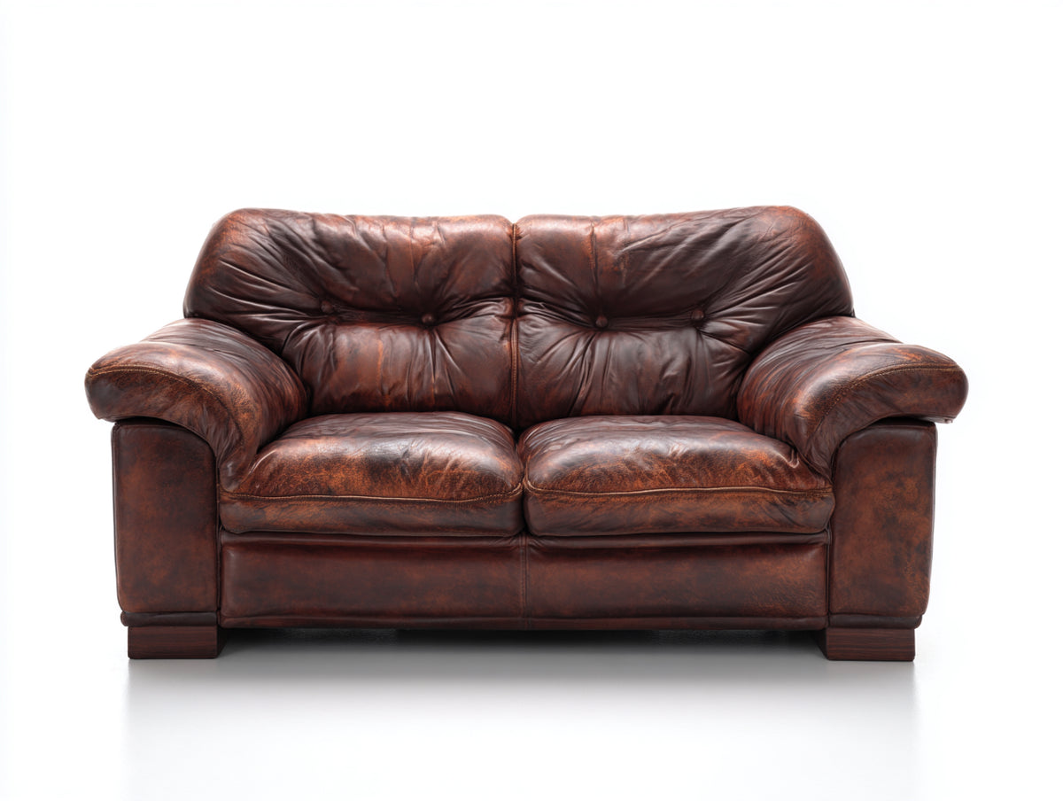 Canapé 2 places-Cuir-178x94x86 cm-Marron-Style vintage