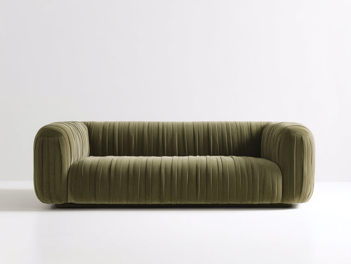 Canapé 3 places-velours-230x95x70 cm-Vert olive-Design contemporain