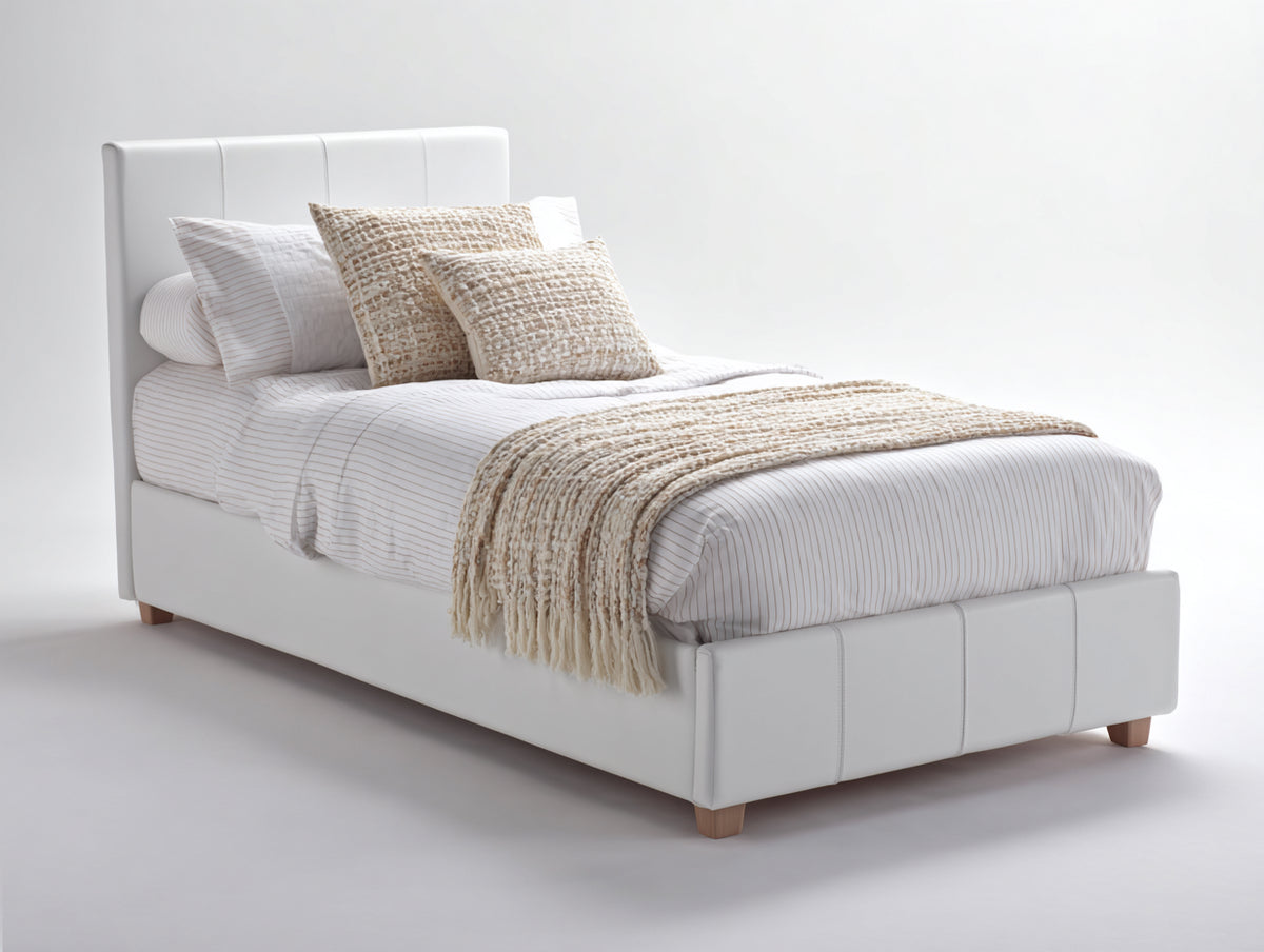 Lit simple - similicuir - bois - 212x108x110 cm - blanc - style moderne
