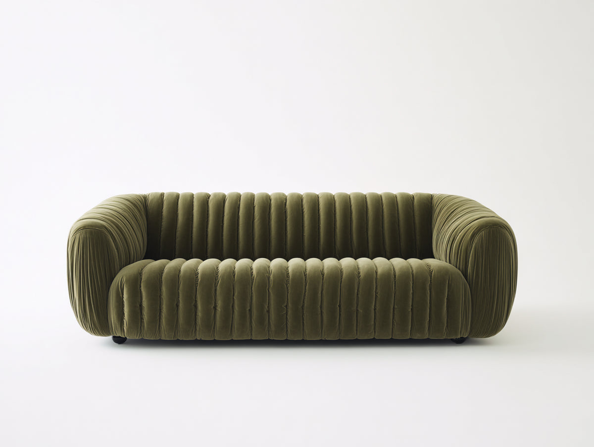 Canapé 3 places-velours-250x105x75 cm-Vert olive-Style moderne