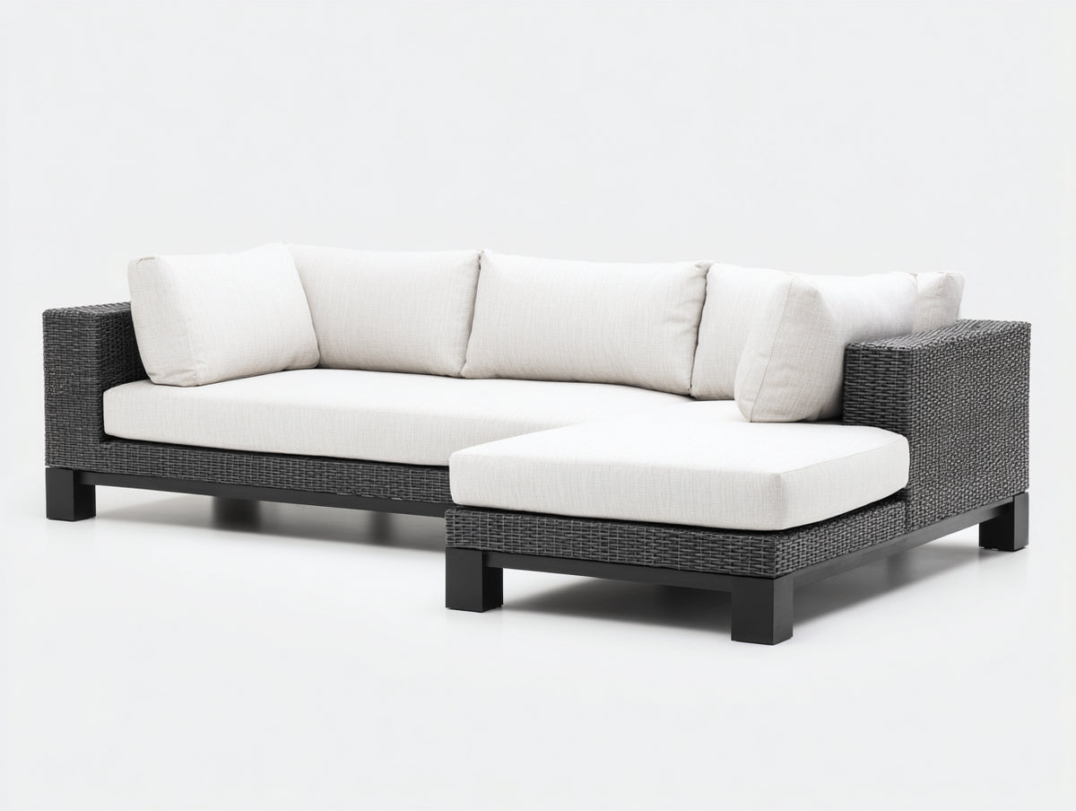 Canapé d'angle-Résine tressée-Tissu-300x220x82 cm-Blanc-Anthracite-Style extérieur moderne