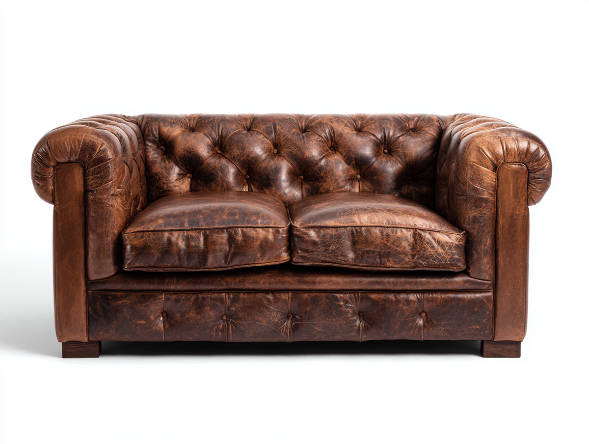 Canapé 2 places-Cuir-185x96x84 cm-Marron-Style Chesterfield