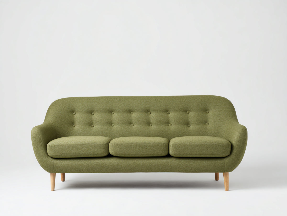 Canapé 3 places-tissu-bois-225x88x82 cm-Vert olive-Style scandinave
