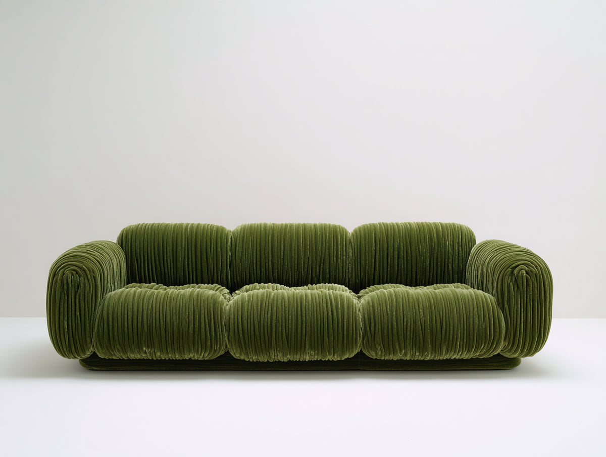 Canapé 3 places-velours-255x105x78 cm-Vert olive-Style moderne