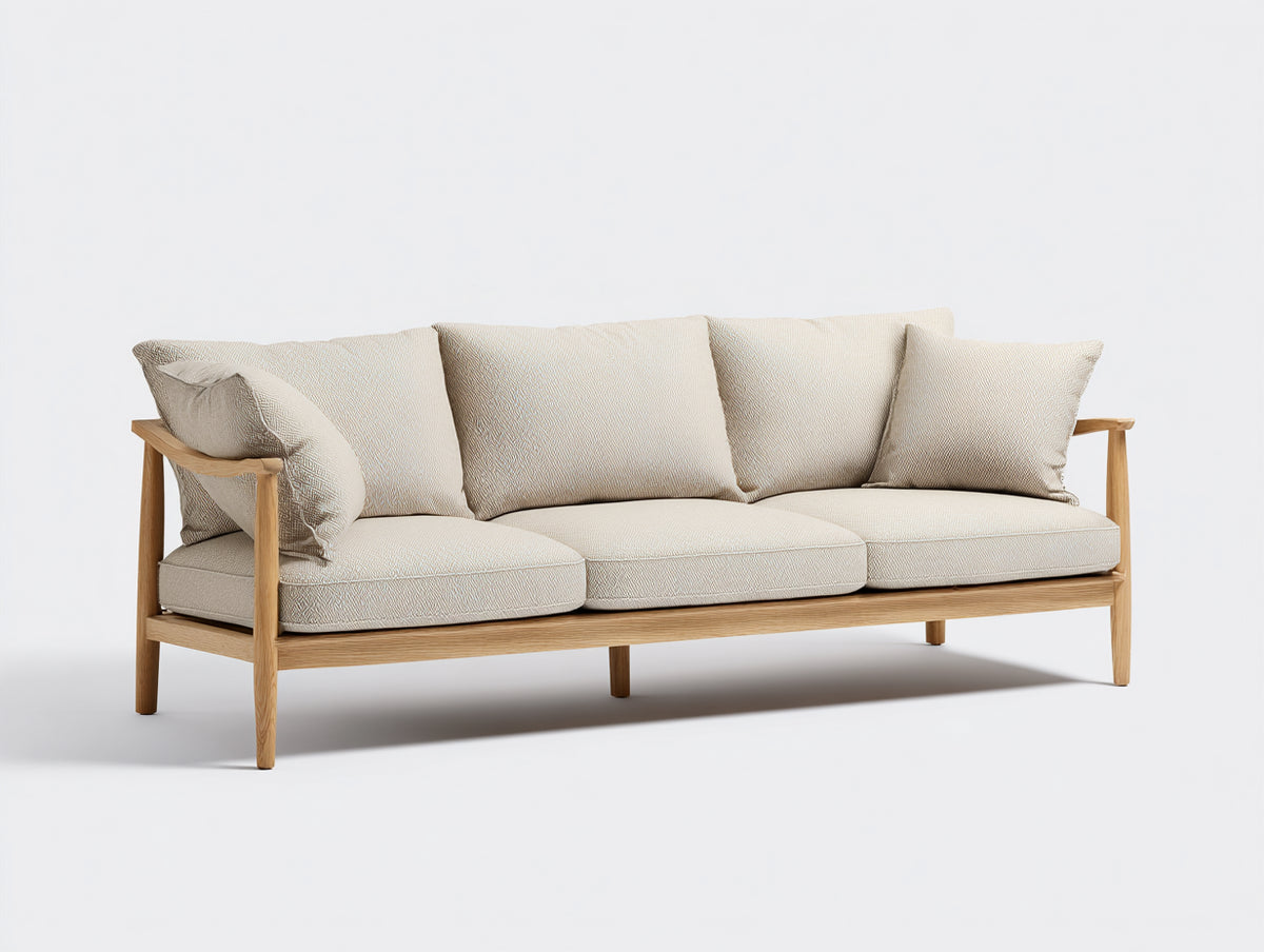 Canapé 3 places-tissu-bois-220x85x80 cm-Beige-Nordique